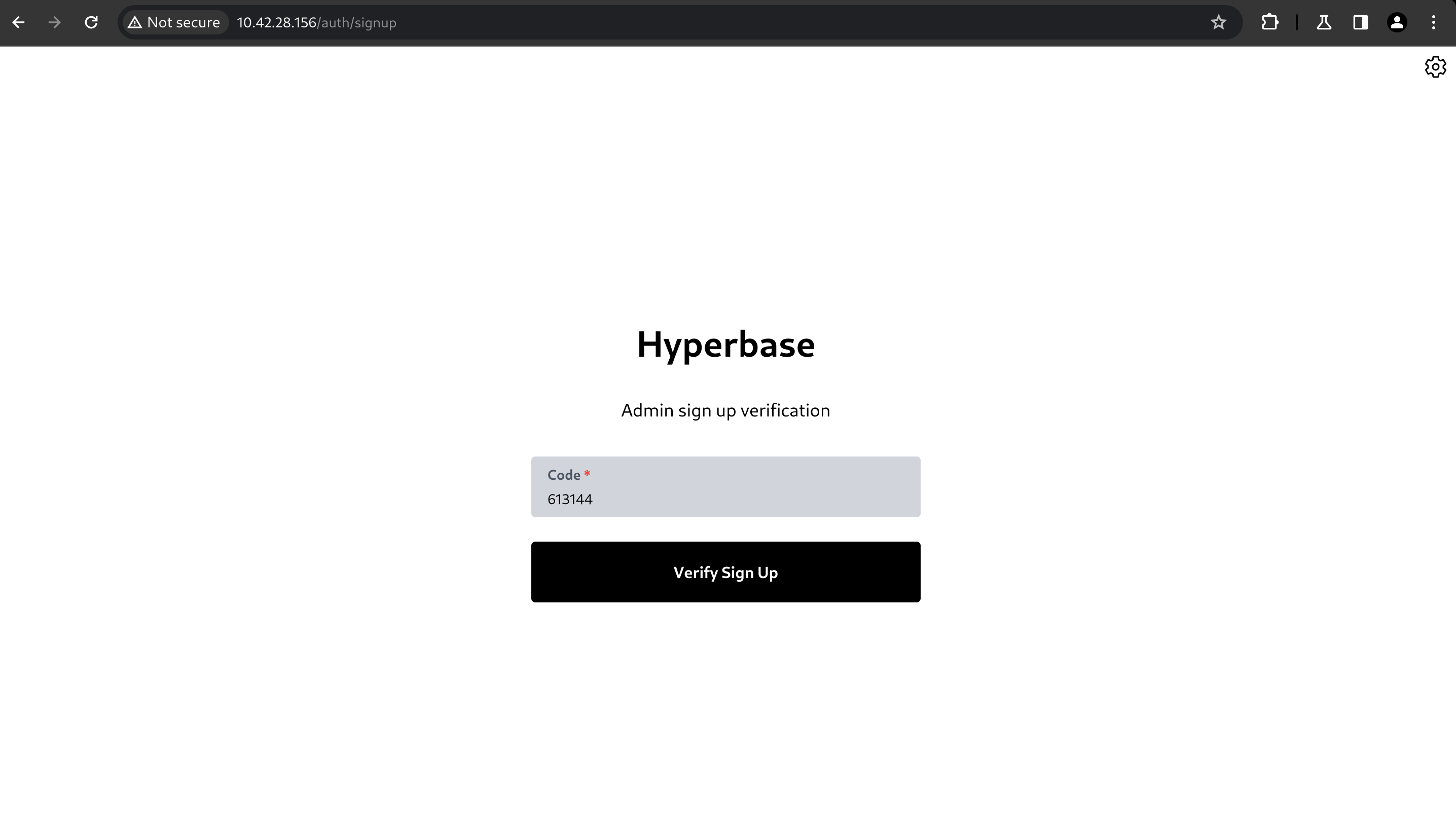 Sign up verification page