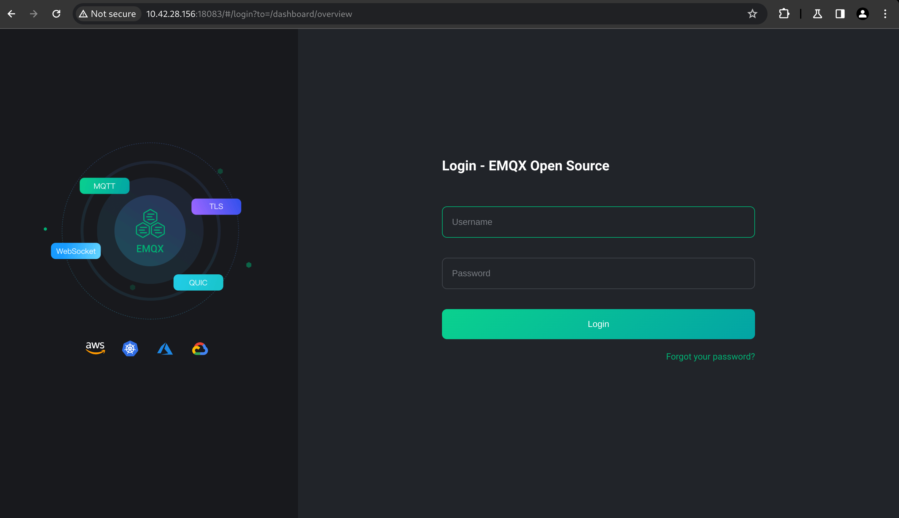 EMQX dashboard login page